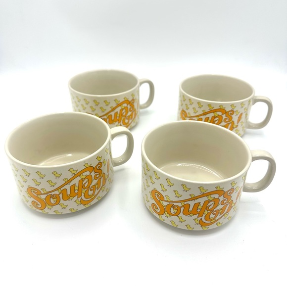 Vintage Kitschy 70s Japanese 'Soups On' Chicken Noodle Soup Mugs Set - Picture 5 of 8